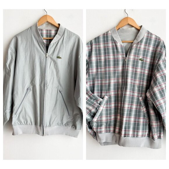 Vintage Lacoste MAde in France Plaid Plain Reversible Bomber Jacket - Picture 1 of 9